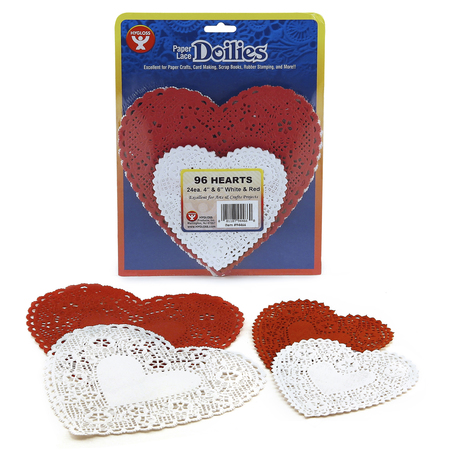Hygloss Products Doilies, White + Red Hearts, 4in + 6in, PK288 94466